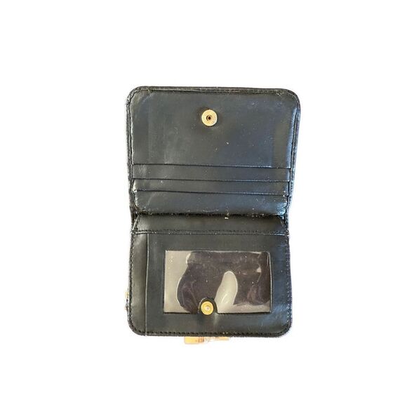 Vintage, black leather embossed snap closure two-sided wallet, 5 x 3 1/2 - Picture 3 of 6